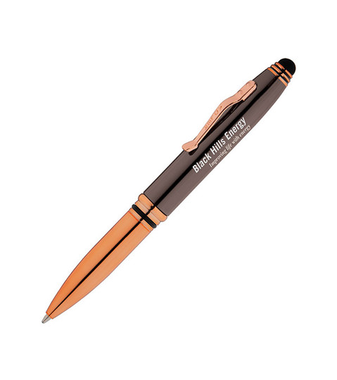 Stylo Crowne Premium en métal avec lampe, stylet et détails cuivrés
