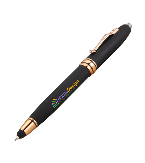 Stylo Royale Tech Soft-Touch cuivre en métal avec lumière & stylet - impression multicolore