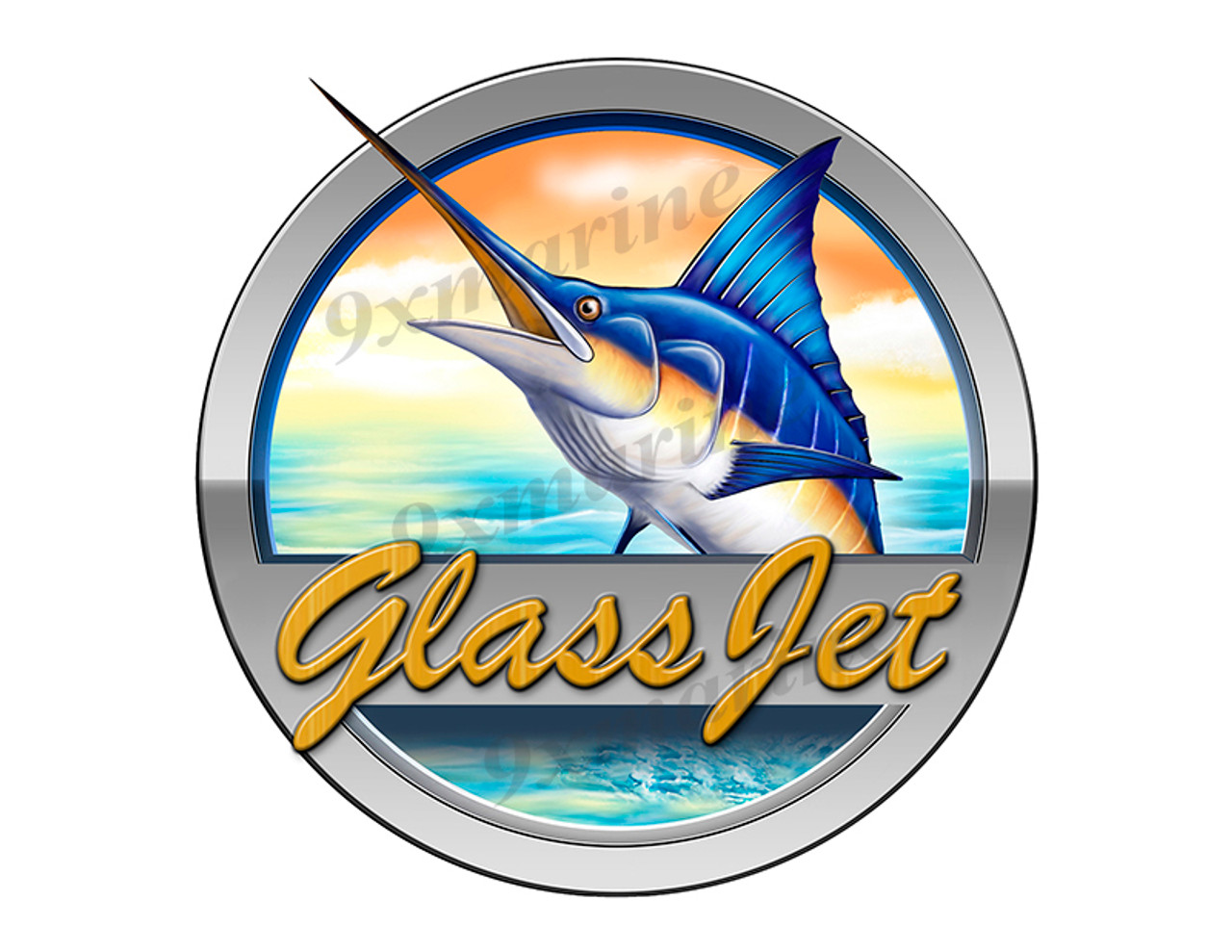 Glass Jet Marlin Round Designer Sticker 7.5"x7.5"