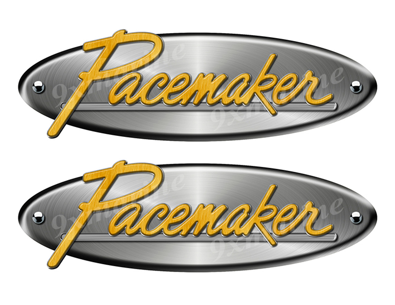 2 Pacemaker Oval Remastered Stickers. Brushed Metal Style - 10" long