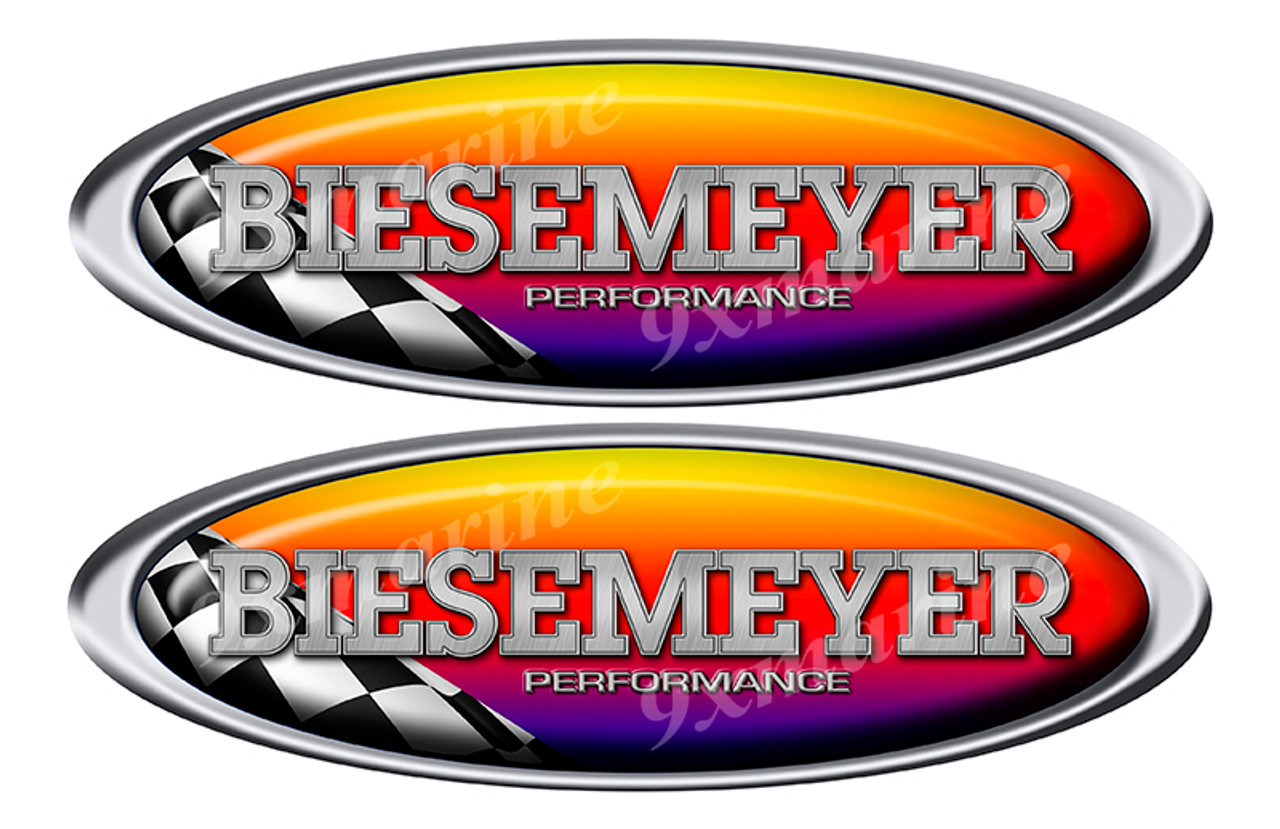 Two Biesemeyer Racing Oval Stickers 15"x5"