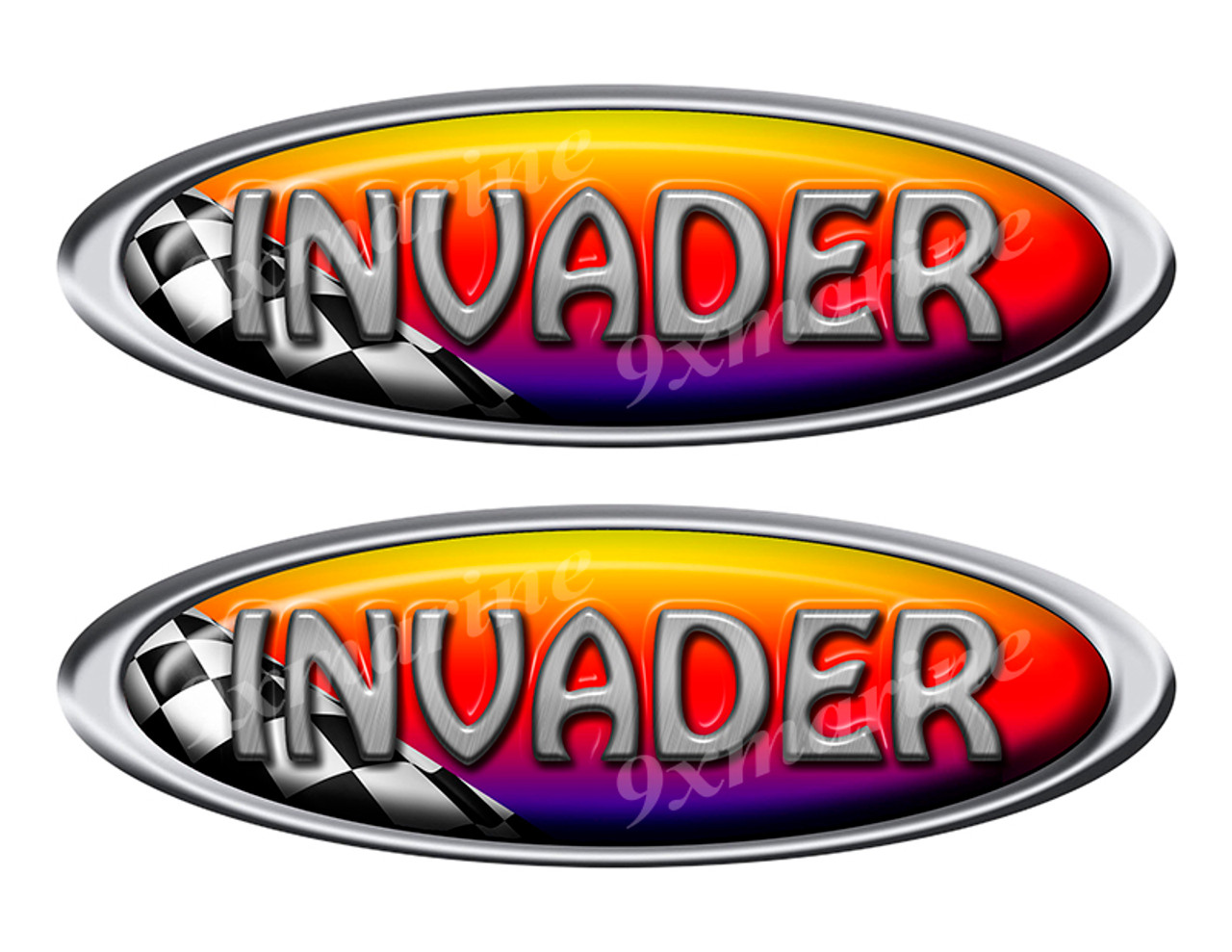 2 Invader Red Racing Oval Stickers