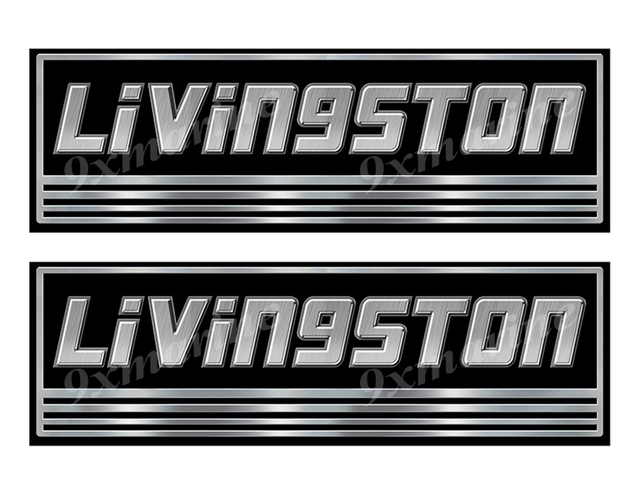 Two Livingston Custom Stickers - 10 inch long set. Remastered Name Plate