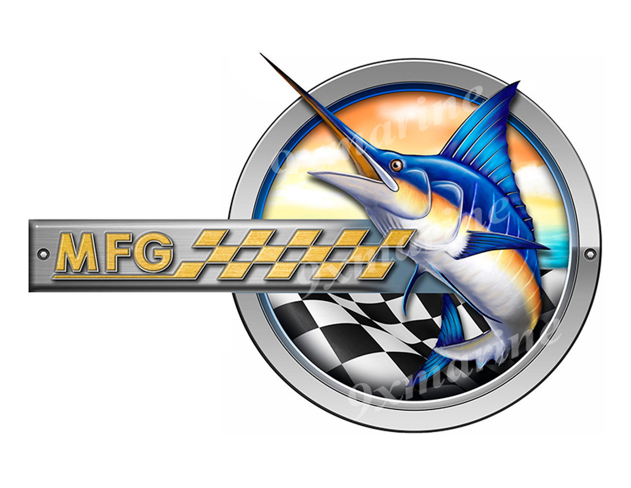 One MFG Marlin Round Designer Sticker 10"x6.5"