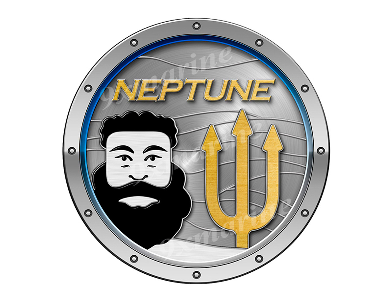 One Neptune Remastered Sticker. Brushed Metal Style - 7.5" diameter