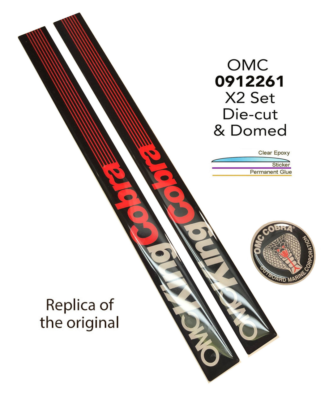 Omc King Cobra. Sterndrive Sticker application set for a single