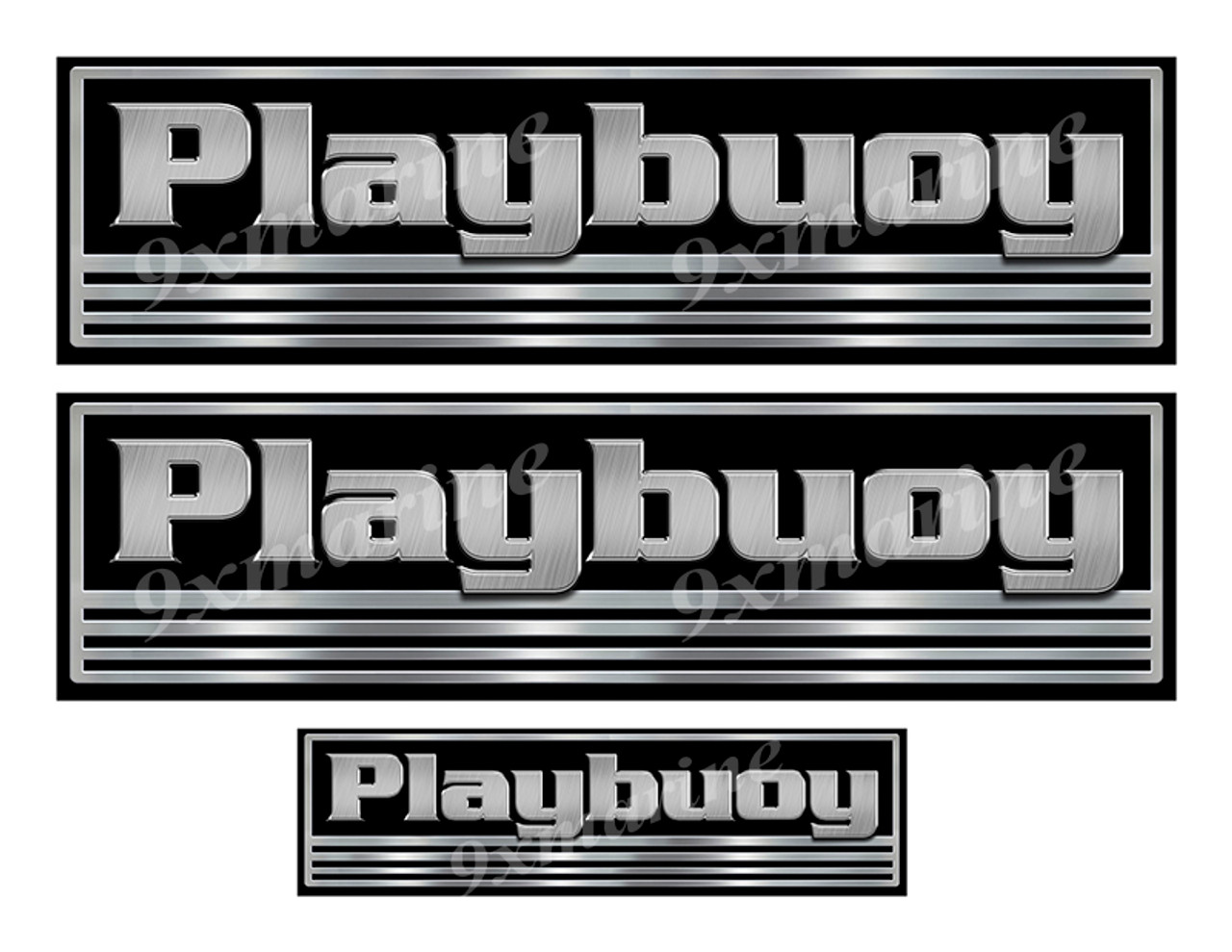 3 Playbuoy Pontoon Boat Stickers. Remastered Name Plate
