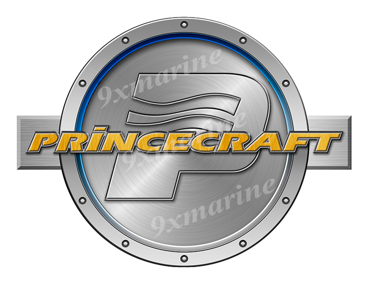 One Princecraft Remastered Sticker. Brushed Metal Style - 7.5" diameter