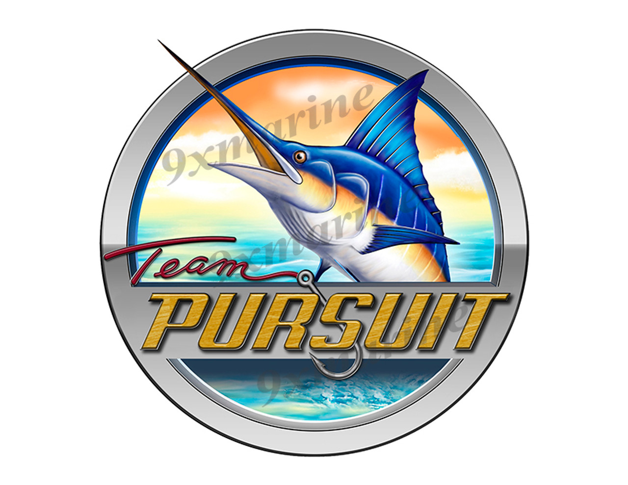 Pursuit Boat Round Designer Sticker 7.5"x7.5"