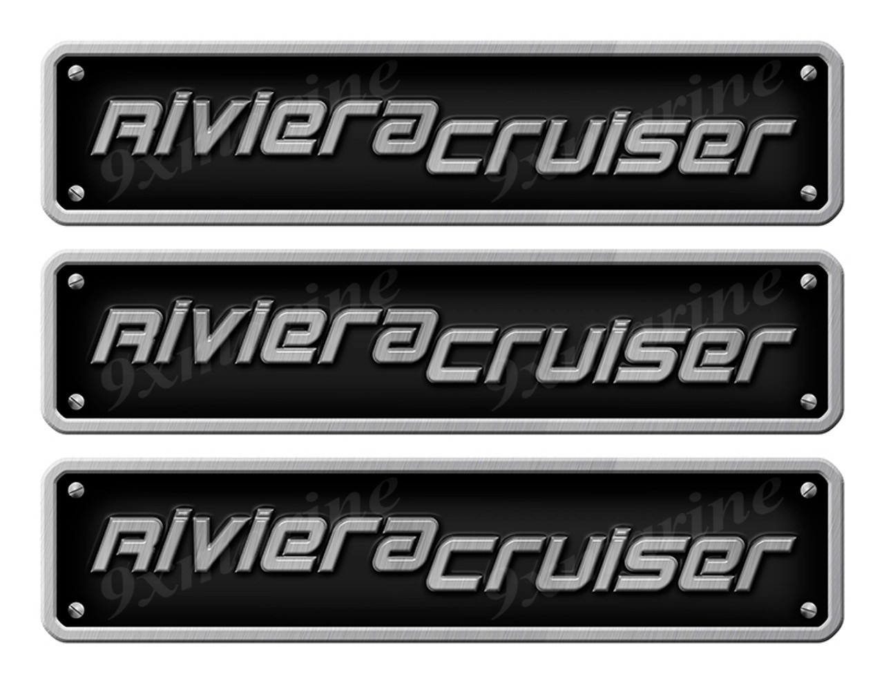 3 Riviera Cruiser Stickers - 10" long set. Replica Name Plate in Vinyl