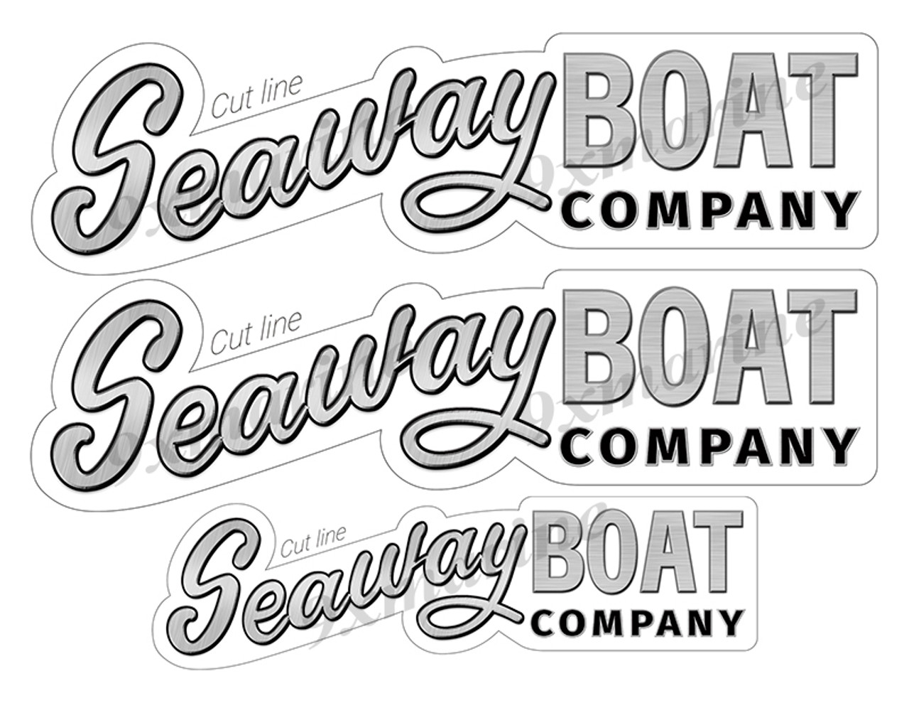 3 Seaway Boat Stickers. Brushed Metal Style