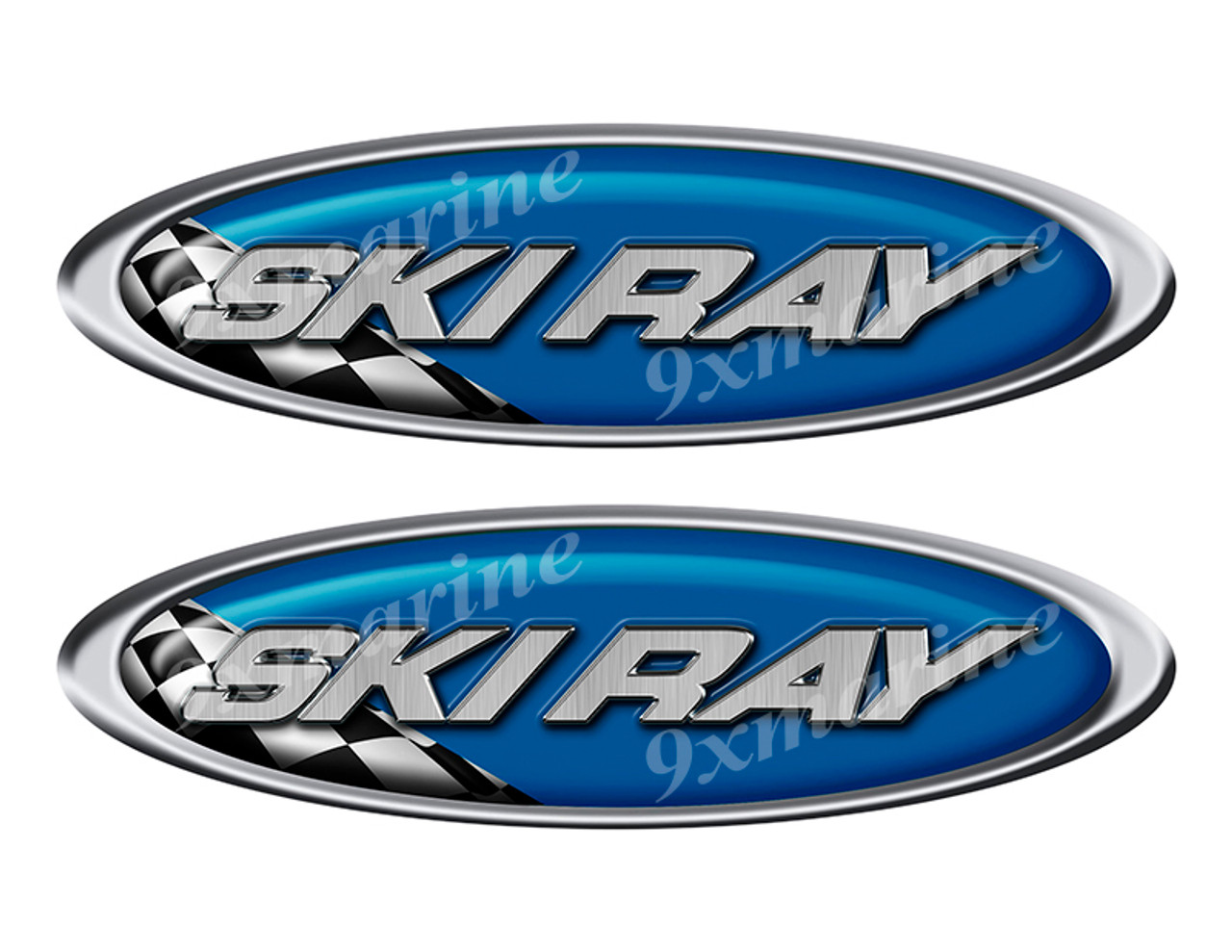 Two Ski Ray Vinyl Racing Oval Stickers - 10" long each