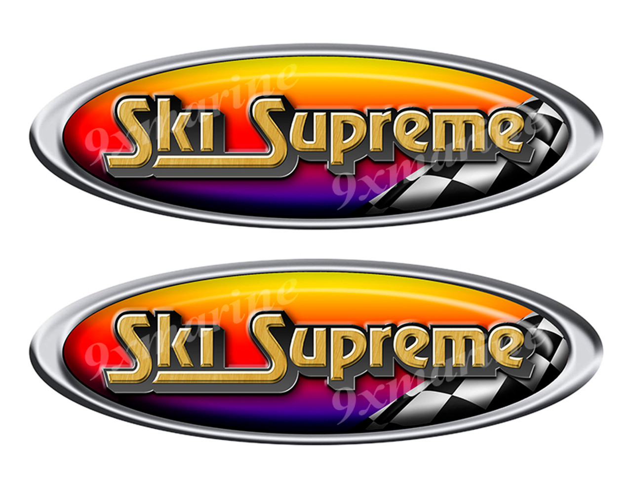 2 Ski Supreme Red Racing Oval Stickers