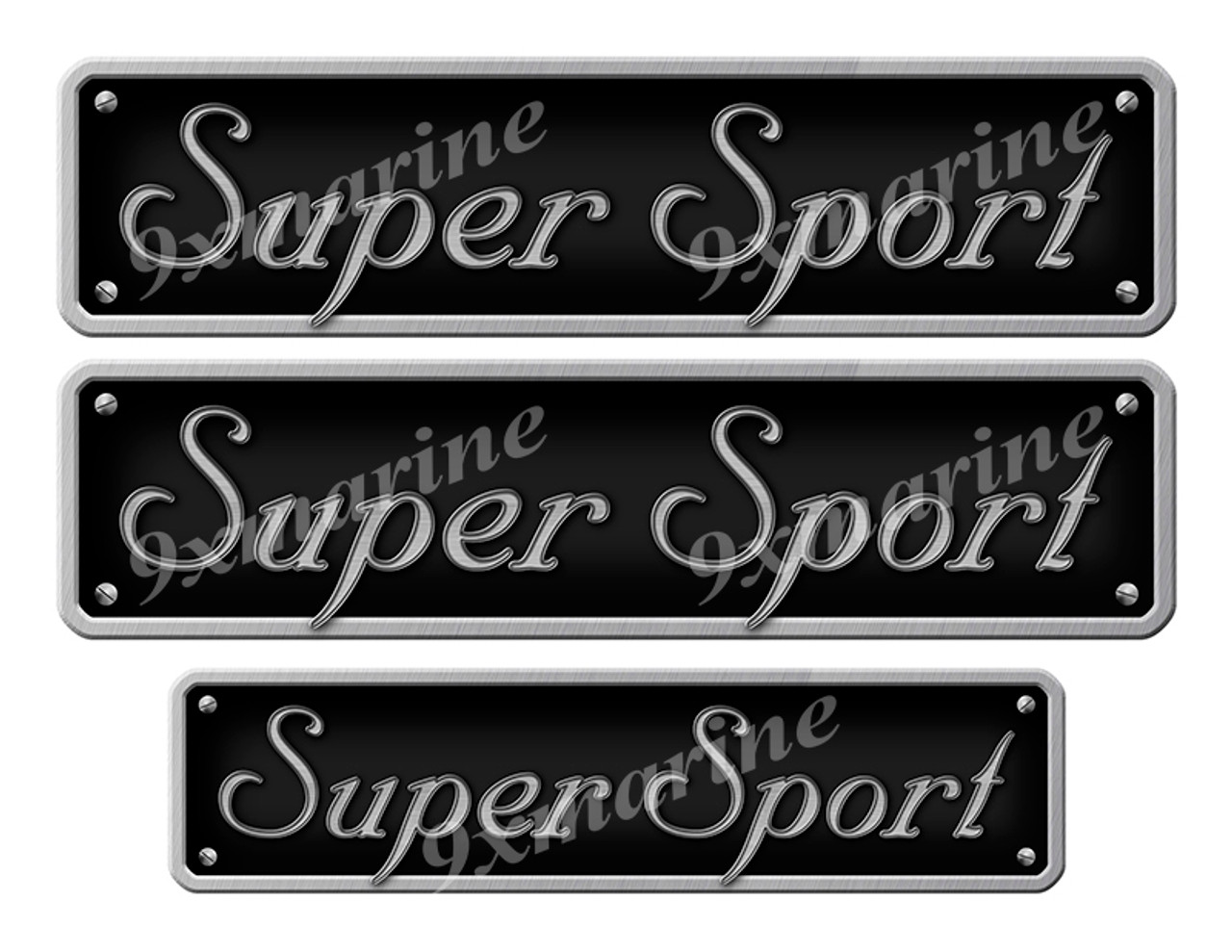 3 SuperSport Stickers - 10" long set. Replica Name Plate in Vinyl