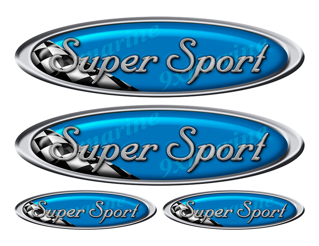 4 SuperSport Vinyl Racing Oval Stickers - 10" and 5" long