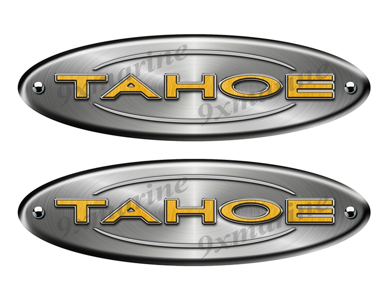 Tahoe Remastered Stickers. Brushed Metal Style - 10" long