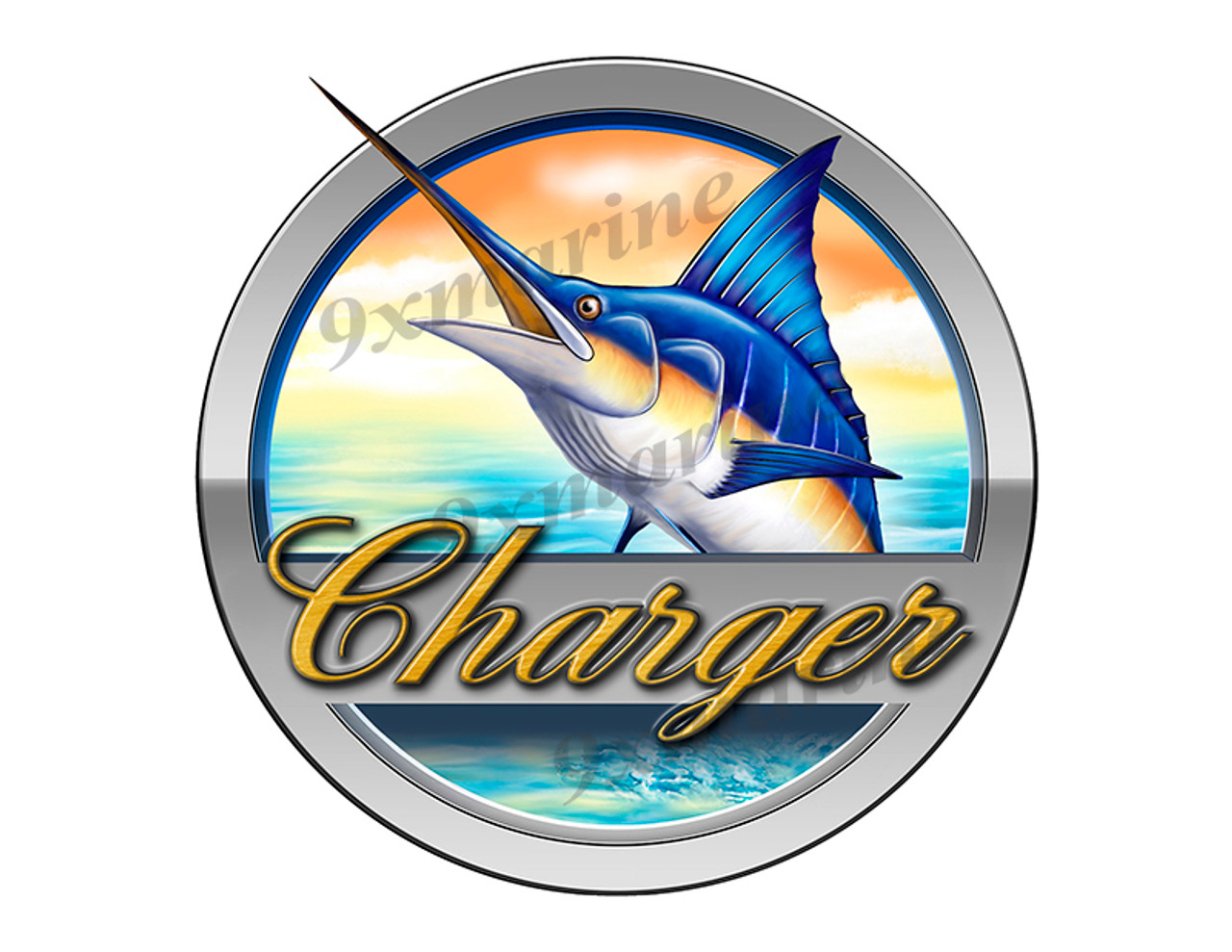 Charger Boat Round Designer Sticker 7.5"x7.5"