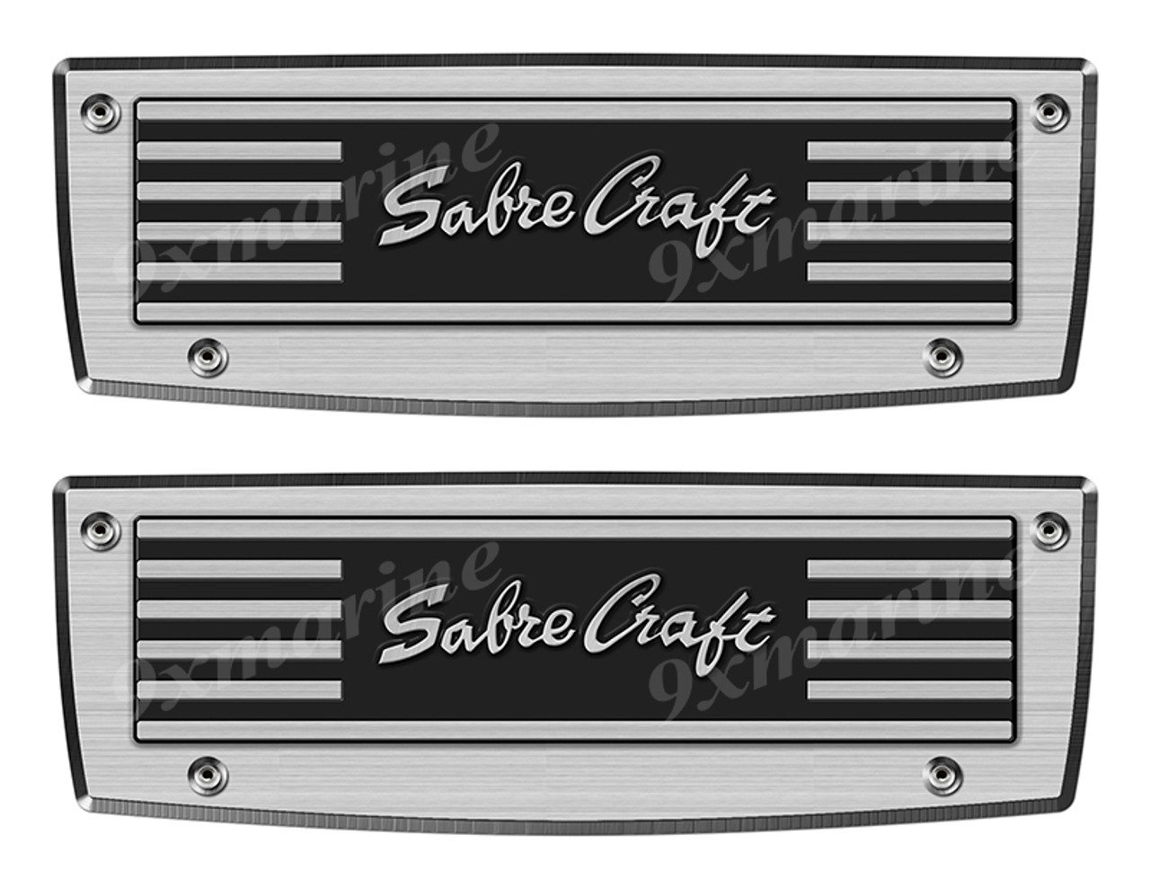 Two Sabre Craft Boat Vintage Stickers. Brushed Metal Style