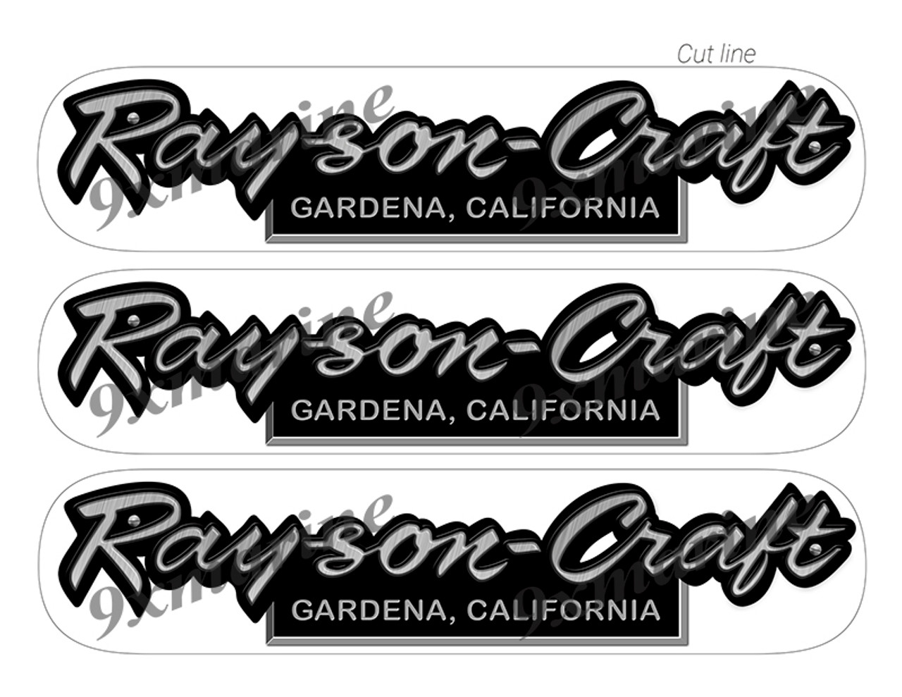 3 Rayson-Craft Boat Stickers "3D Vinyl Replica" of original