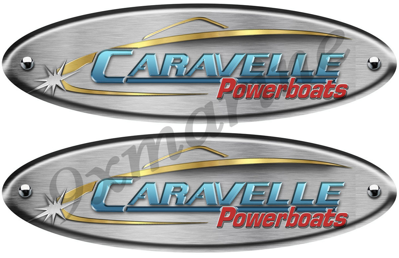 Two Caravelle Oval Brushed Metal Look Stickers 10" Long