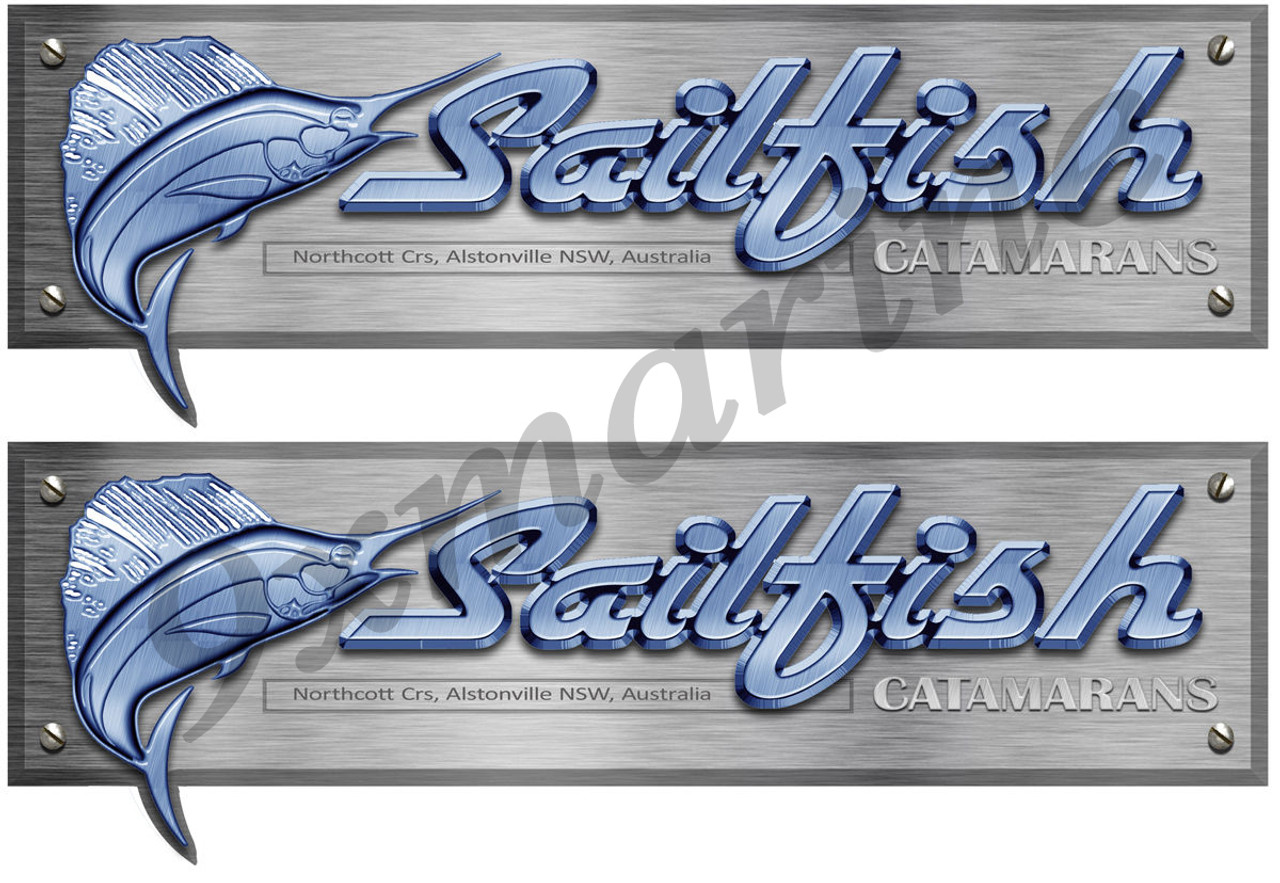 Two Sailfish stickers for boat restoration. 10 inch long each