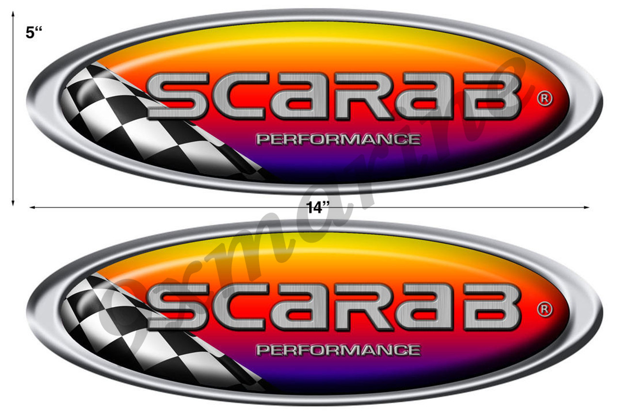 Two Scarab Oval Racing Round Stickers 14"X5" each