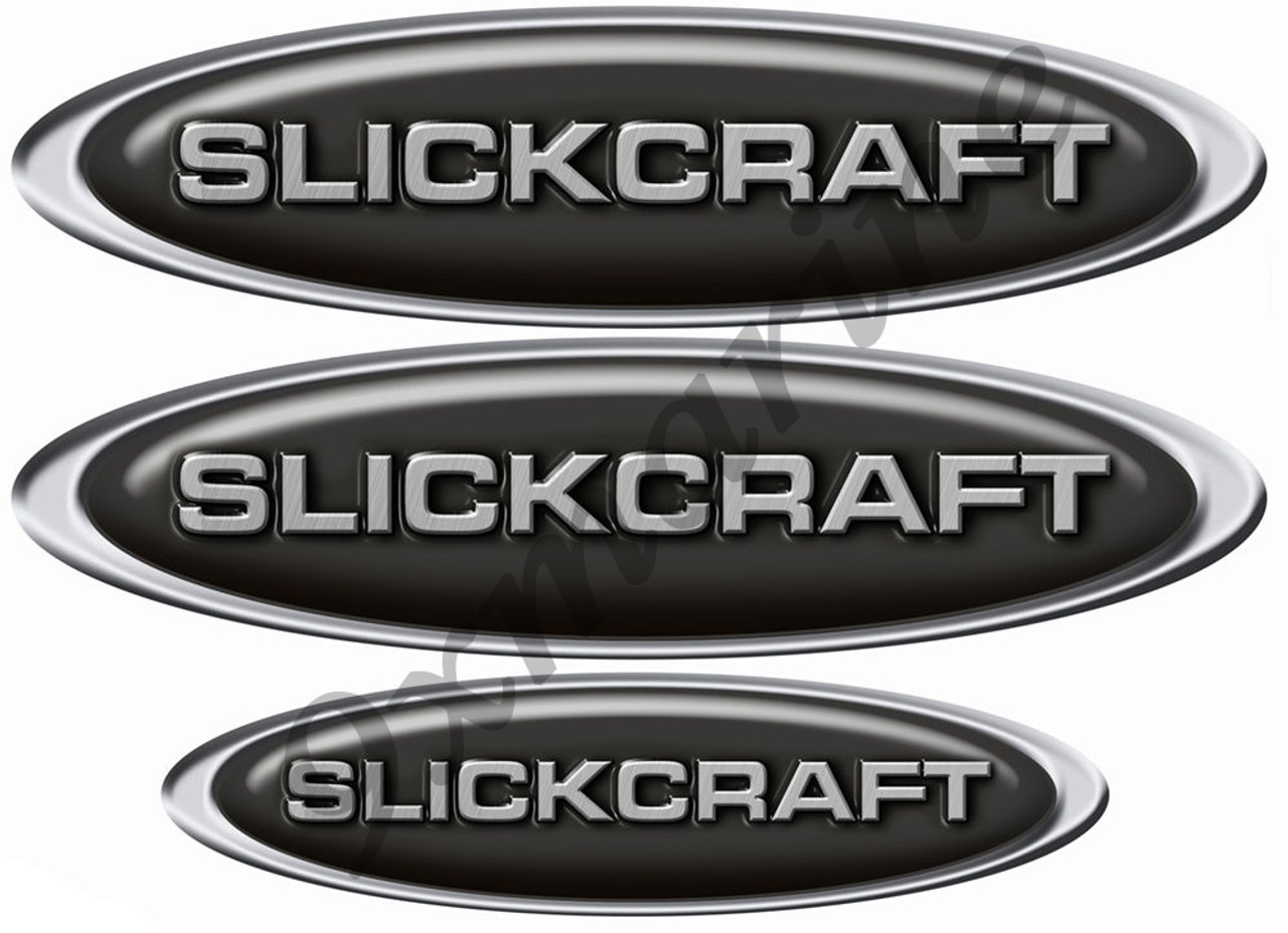 3 Slickcraft Oval Stickers - 10 inch long set. Replica in vinyl