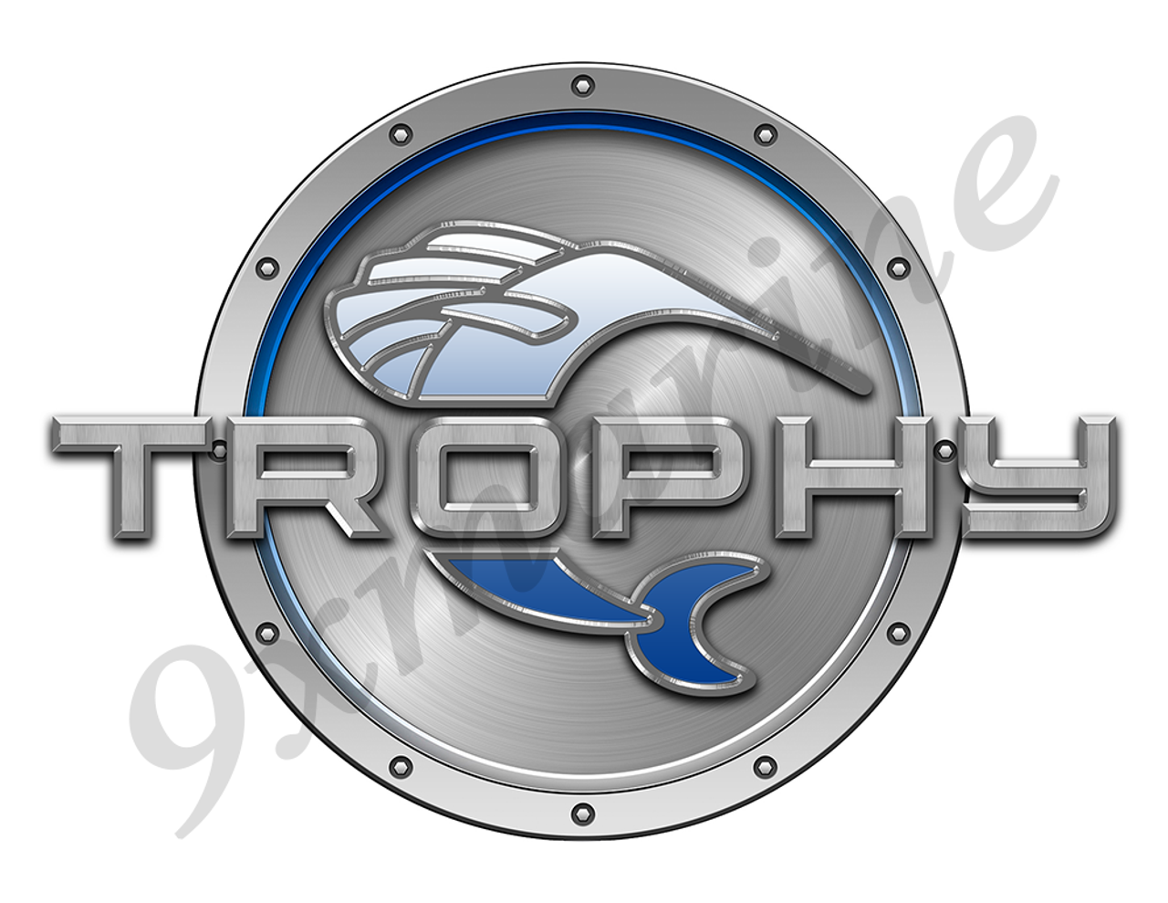 Trophy Remastered Sticker. Brushed Metal Style - 7.5" diameter