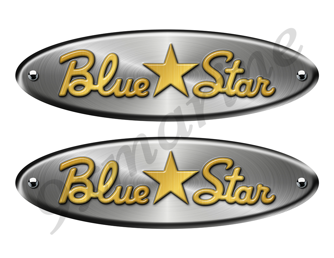 Blue Star Oval Remastered Stickers. Brushed Metal Style - 10" long