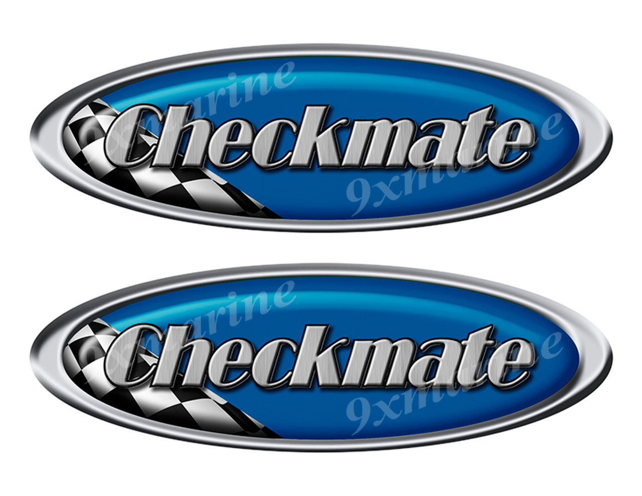 Two Checkmate Vinyl Racing Oval Stickers 10" long each