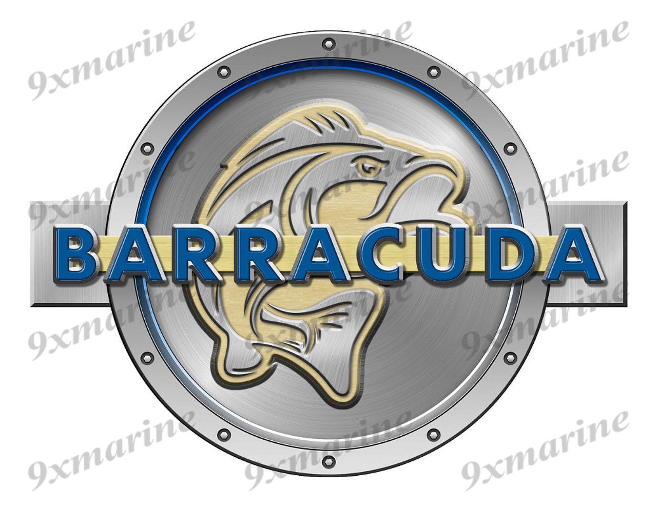 One Barracuda Remastered Sticker. Brushed Metal Style - 7.5" diameter