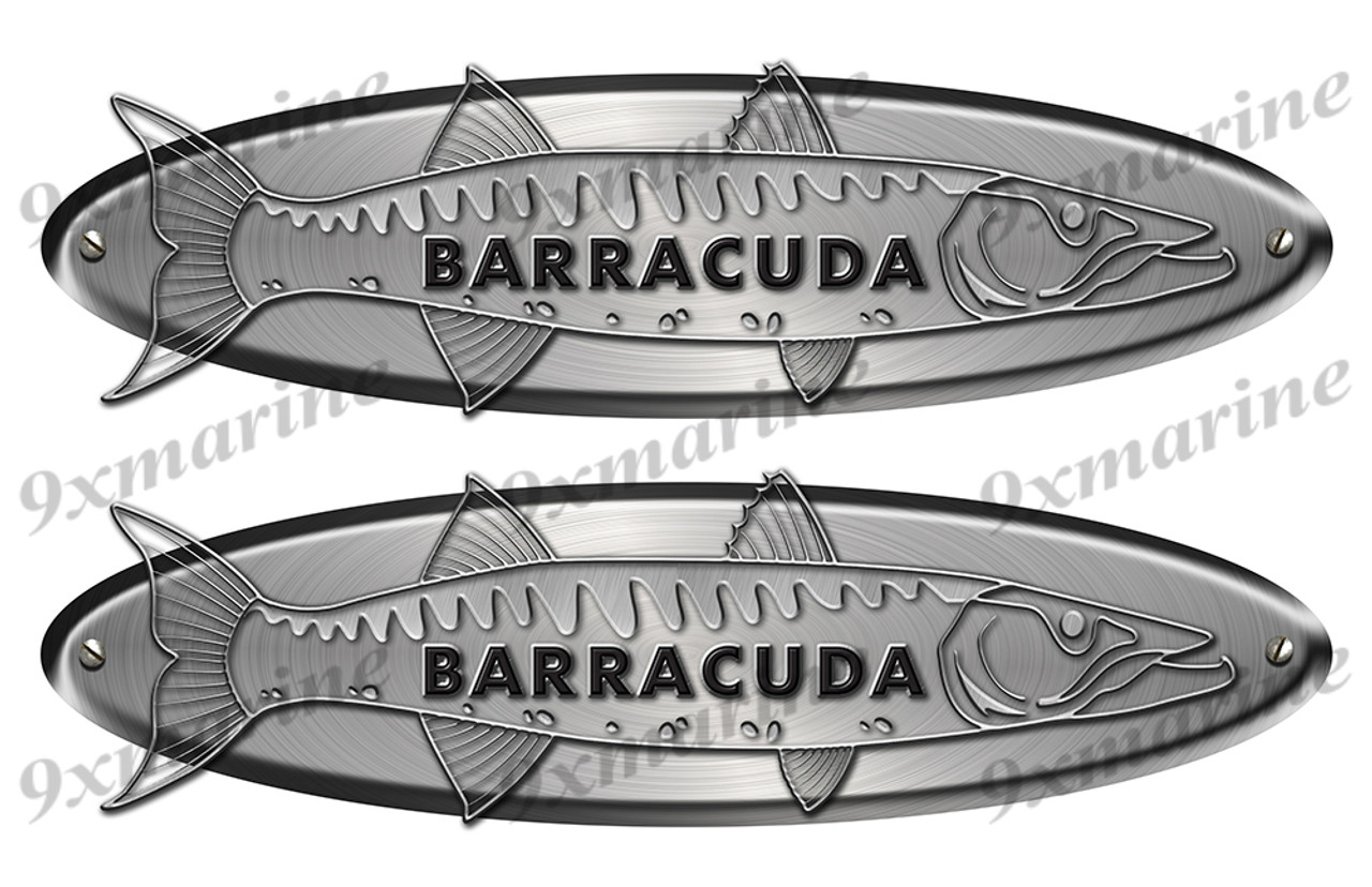 Big Barracuda Old Style Boat Stickers Brushed Metal Look - 16" long