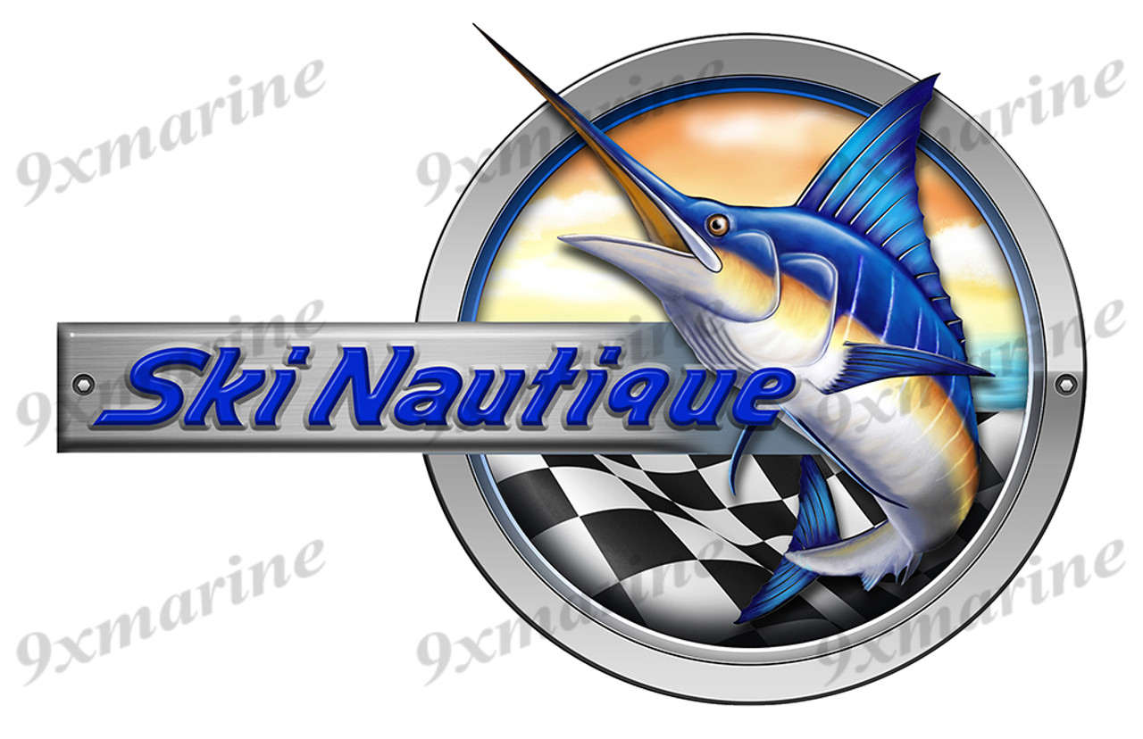 Ski Nautique Marlin Round Designer Sticker 15"x10"