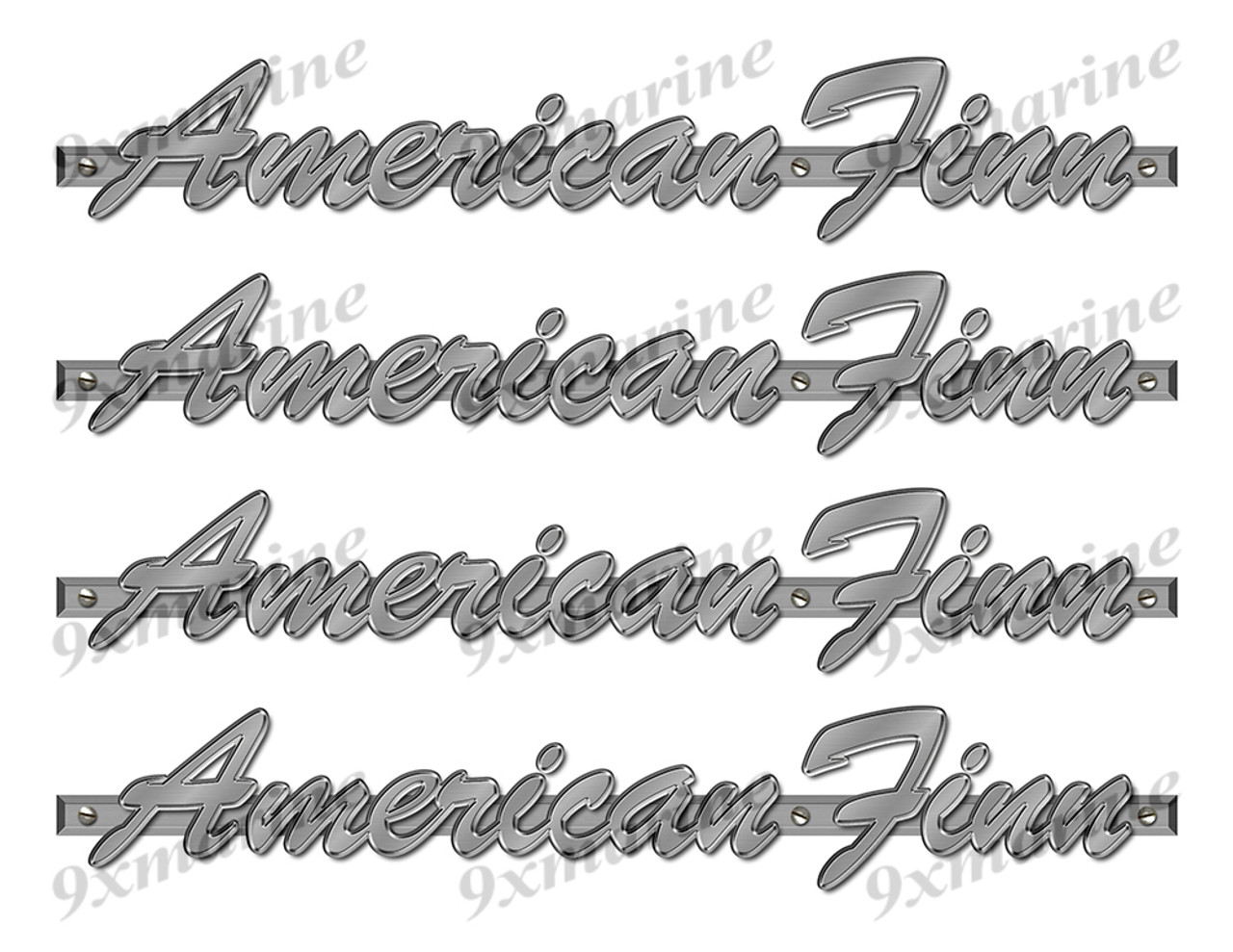 4 American Finn Designer Stickers. Brushed Metal Style - 10" long. Remastered