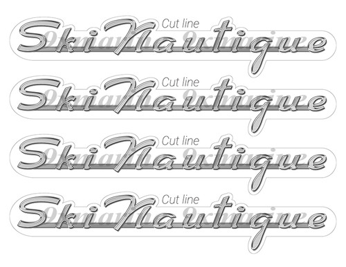 4 Ski Nautique Designer Stickers. Brushed Metal Style - 10" long. Remastered
