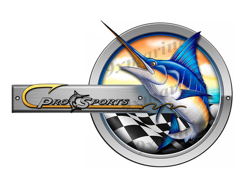 One Pro Sports Boat Marlin Round Designer Sticker 10"x6.5"