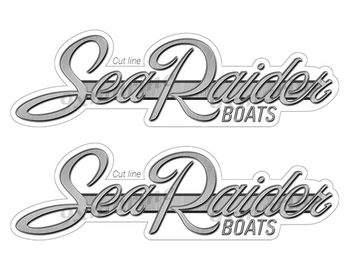 2 Sea Raider Boat Stickers "3D Vinyl Replica" of original - 10" long