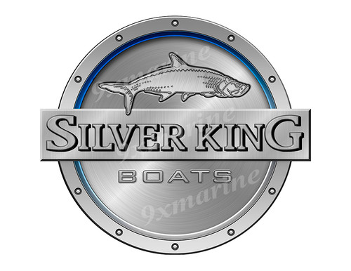 Silver King Boat Sticker. Brushed Metal Style - 7.5" diameter