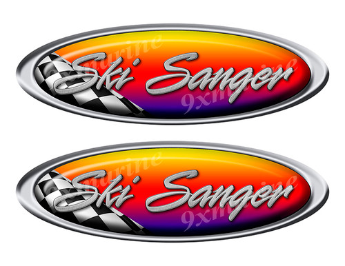 2 Ski Sanger Red Racing Oval Stickers