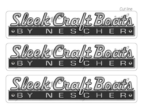 Three SleekCraft Boat Vintage Stickers. Brushed Metal Style