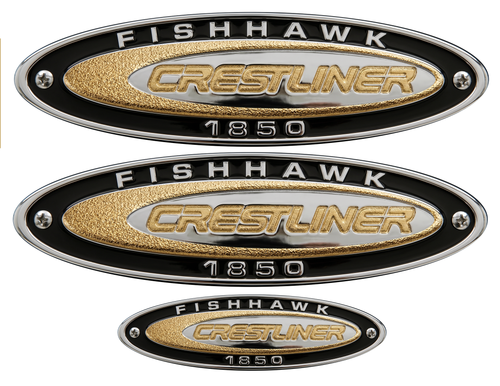 Three Crestliner  Fishhawk Oval Sticker set - Name Plate