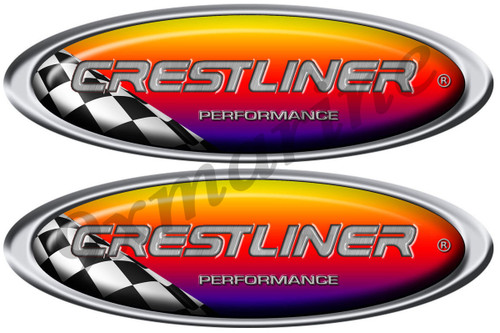Two Oval Racing Crestliner Stickers - 10" x 3.25" each