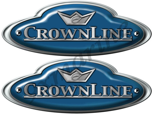 CrownLine Boat Remastered Oval Blue Classic Stickers 10"X 3.5" each