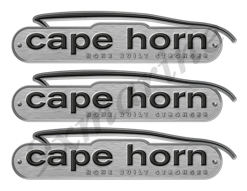 3 Cape Horn Remastered Stickers. Brushed Metal Style - 10" long