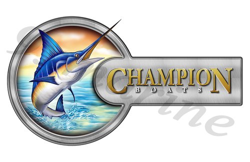 Champion Marlin Round Designer Sticker 16"x9"