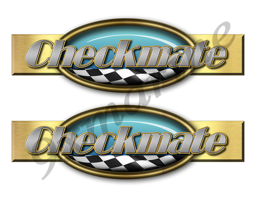 Two Checkmate Retro Stickers 10"x3"