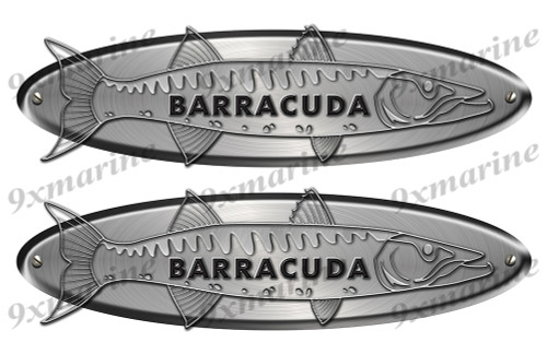 Big Barracuda Old Style Boat Stickers Brushed Metal Look - 16" long