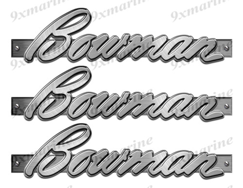 3 Bowman Designer Stickers. Brushed Metal Style - 10" long. Remastered