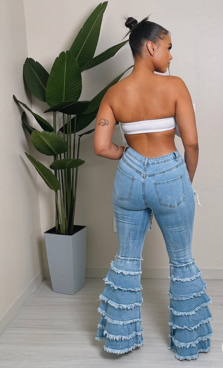 Ruffle Bell Cutout Denim Jeans
