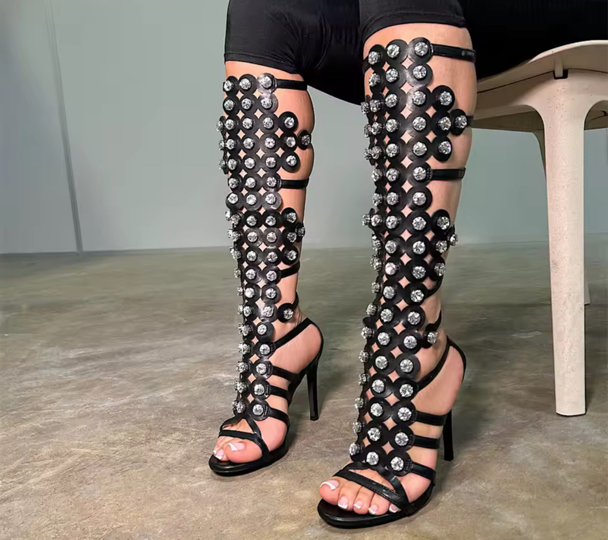 Onyx Studded Cage Sandals